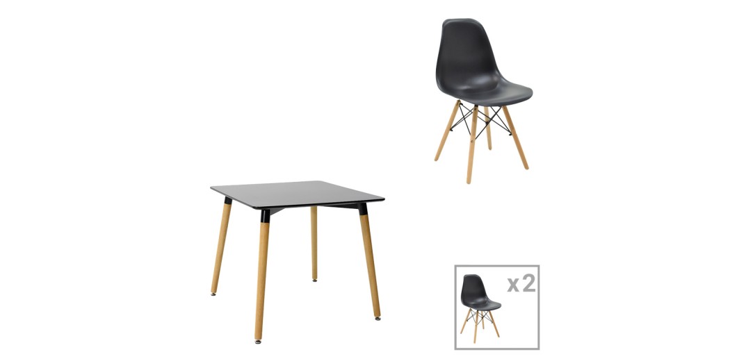 Τραπεζαρία Natali-Julita pakoworld σετ 3τεμ MDF μαύρο-πόδια φυσικό 80x80x76εκ