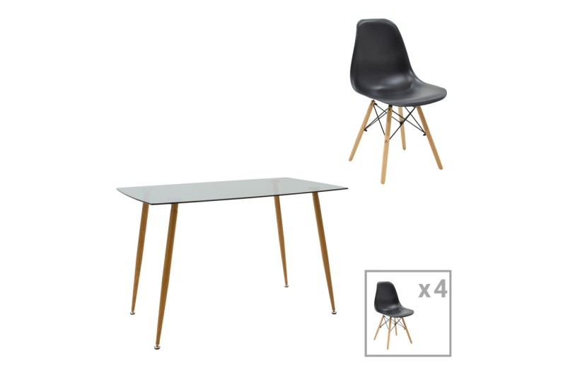 Τραπεζαρία Chloe-Julita pakoworld σετ 5τεμ γυάλινο 8χιλ ανθρακί - πόδι φυσικό 120x70x75εκ