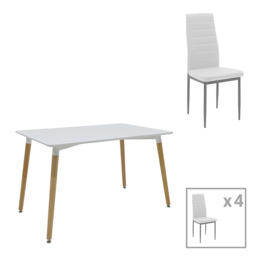 Τραπεζαρία Natali-Parker pakoworld σετ 5τεμ MDF λευκό-πόδια φυσικό 120x80x76εκ