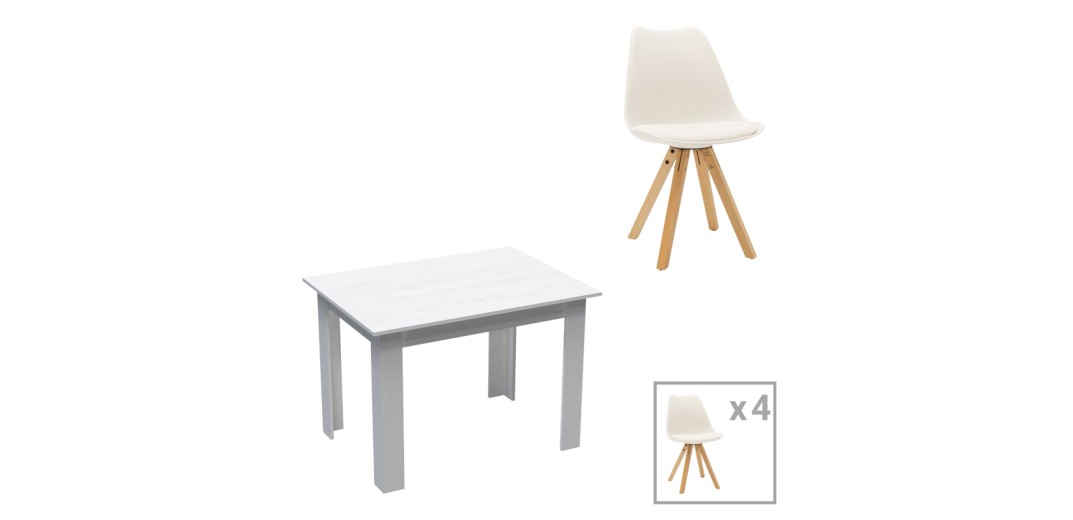 Τραπεζαρία Manka-Caron pakoworld σετ 5τεμ σε λευκή απόχρωση 110x80x77εκ