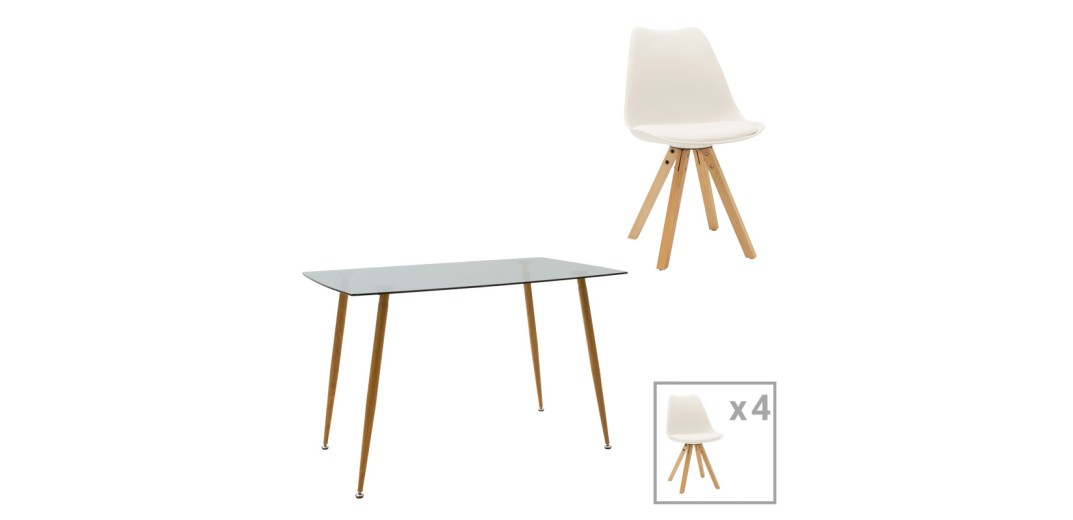 Τραπεζαρία Chloe-Caron pakoworld σετ 5τεμ γυάλινο 8χιλ ανθρακί - πόδι φυσικό 120x70x75εκ