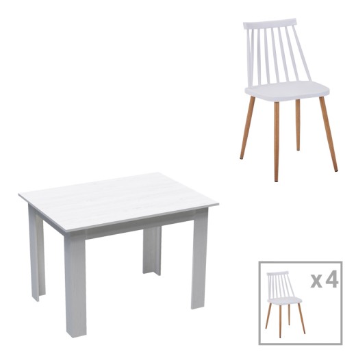 Τραπεζαρία Manka-Aurora I pakoworld σετ 5τεμ σε λευκή απόχρωση 110x80x77εκ