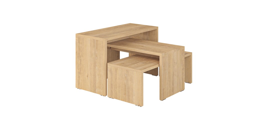 Τραπέζια σαλονιού Kantar pakoworld σετ 3τεμ σε φυσική απόχρωση 65x30x39εκ