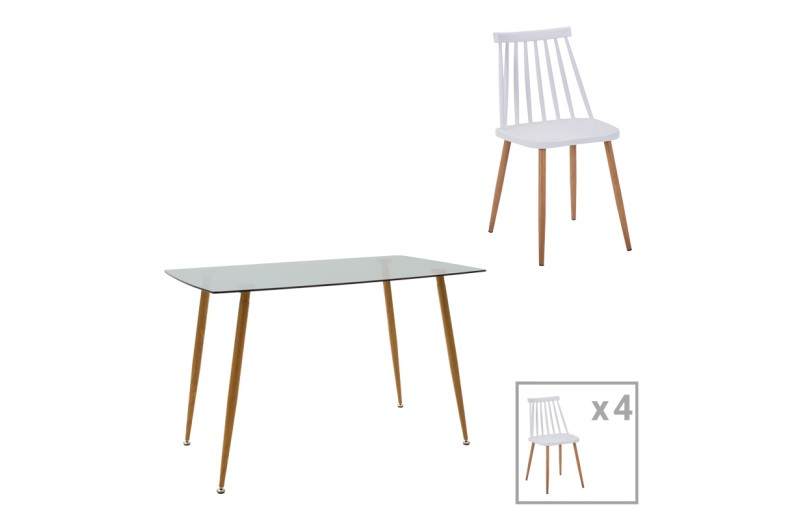 Τραπεζαρία Chloe-Aurora I pakoworld σετ 5τεμ γυάλινο 8χιλ ανθρακί - πόδι φυσικό 120x70x75εκ