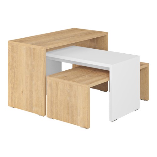 Τραπέζια σαλονιού Kantar pakoworld σετ 3τεμ σε oak-λευκή απόχρωση 65x30x39εκ