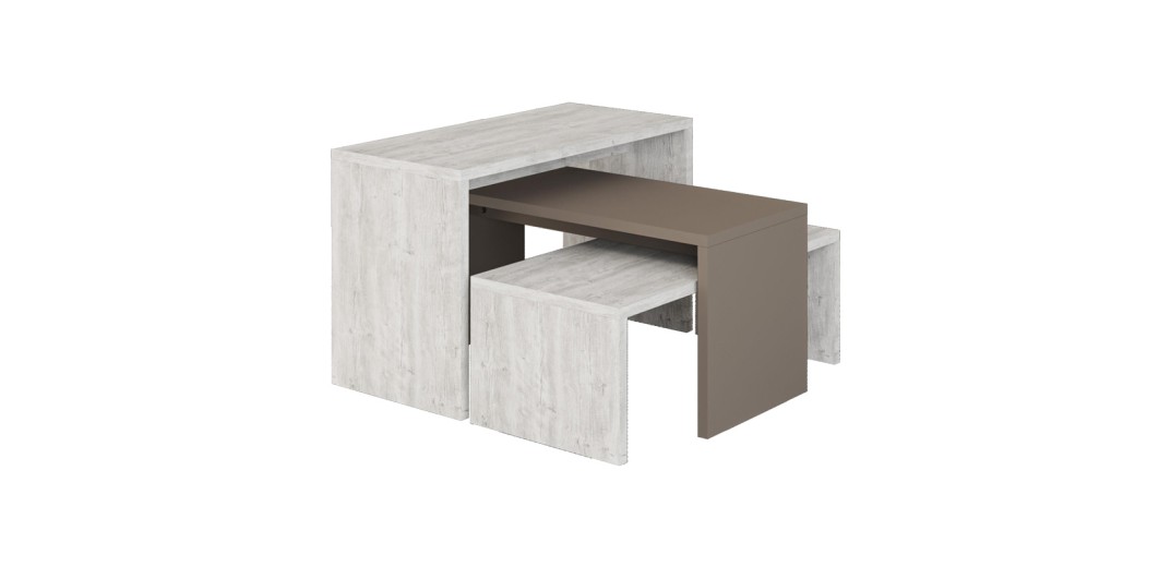 Τραπέζια σαλονιού Kantar pakoworld σετ 3τεμ σε λευκό antique - μόκα απόχρωση 65x30x39εκ