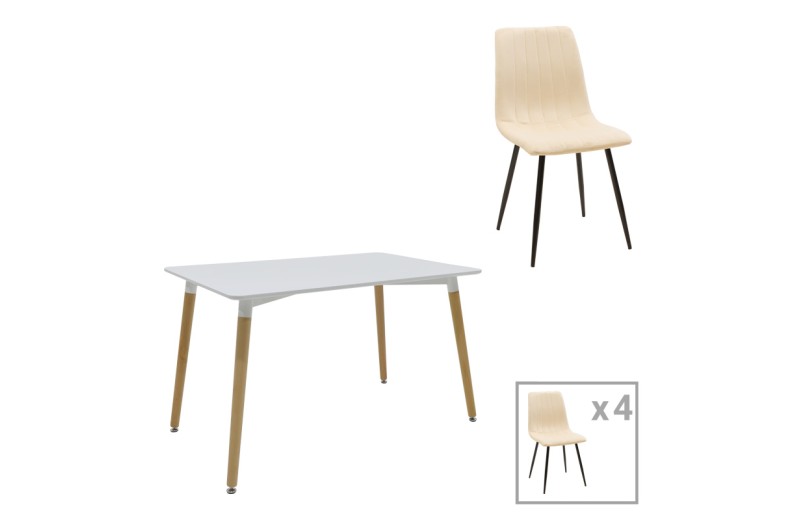 Τραπεζαρία Natali-Noor pakoworld σετ 5τεμ  MDF λευκό-μπεζ-πόδια φυσικό 120x80x76εκ