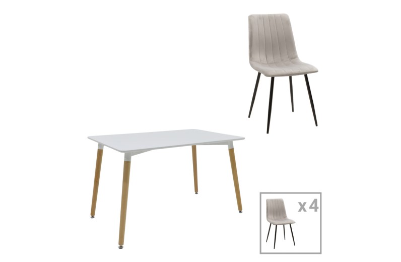 Τραπεζαρία Natali-Noor pakoworld σετ 5τεμ  MDF λευκό-γκρι-πόδια φυσικό 120x80x76εκ