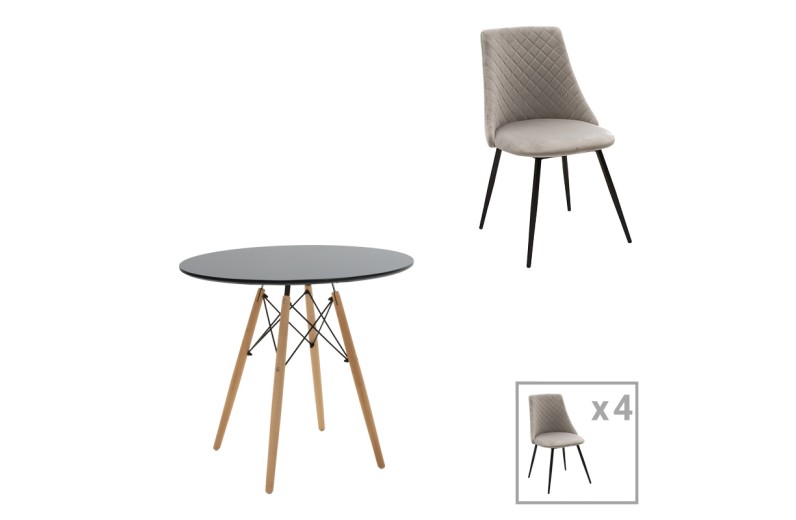 Τραπεζαρία Gustas-Giselle pakoworld σετ 5τεμ λευκό μαρμάρου-γκρι βελουδο 120x80x76εκ