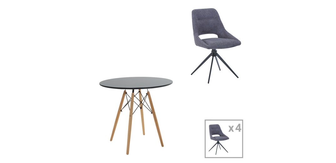 Τραπεζαρία Gustas-Giselle pakoworld σετ 5τεμ λευκό μαρμάρου-γκρι βελούδο 120x80x76εκ