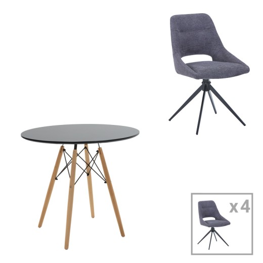 Τραπεζαρία Gustas-Giselle pakoworld σετ 5τεμ λευκό μαρμάρου-γκρι βελούδο 120x80x76εκ