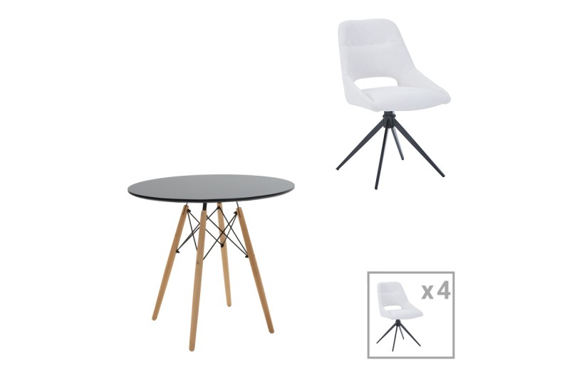 Τραπεζαρία Gustas-Luciano I pakoworld σετ 5τεμ λευκό μαρμάρου-κρεμ υφασμα 120x80x76εκ