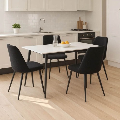 Τραπεζαρία Gustas-Giselle pakoworld σετ 5τμχ  λευκό μαρμάρου-μπουκλέ μαύρο 120x80x76εκ