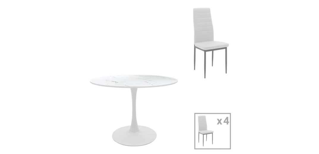 Τραπεζαρία Balou-Parker pakoworld σετ 5τεμ λευκό Φ120x73εκ