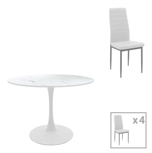 Τραπεζαρία Balou-Parker pakoworld σετ 5τεμ λευκό Φ120x73εκ