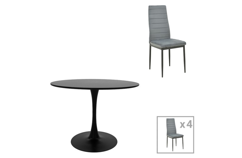 Τραπεζαρία Balou-Parker pakoworld σετ 5τεμ μαύρο-γκρι Φ120x73εκ
