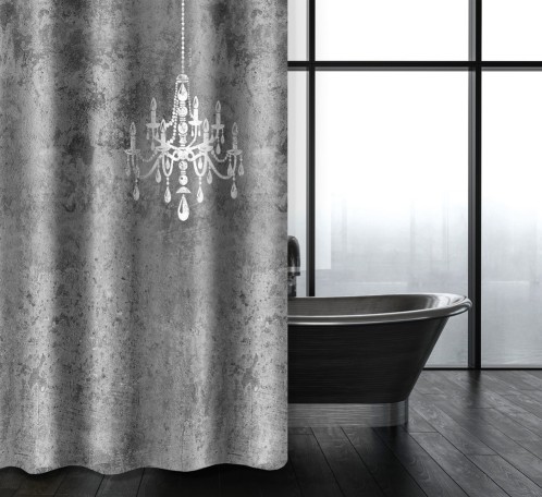Κουρτίνα Μπάνιου Abstract Des 116 Anthracite με Κρίκους