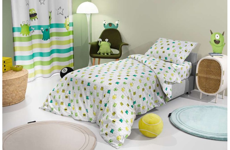 Σετ 2τμχ. Παιδική Παπλωματοθήκη & Μαξιλαροθήκη Monsters Blue