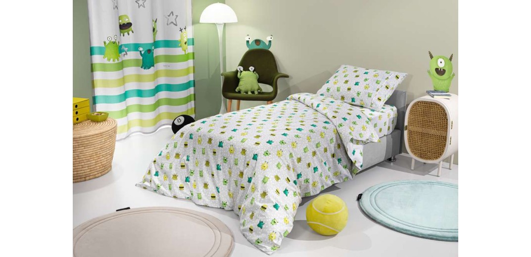 Σετ 3τμχ. Παιδικά Σεντόνια Monsters Lime (Λάστιχο)