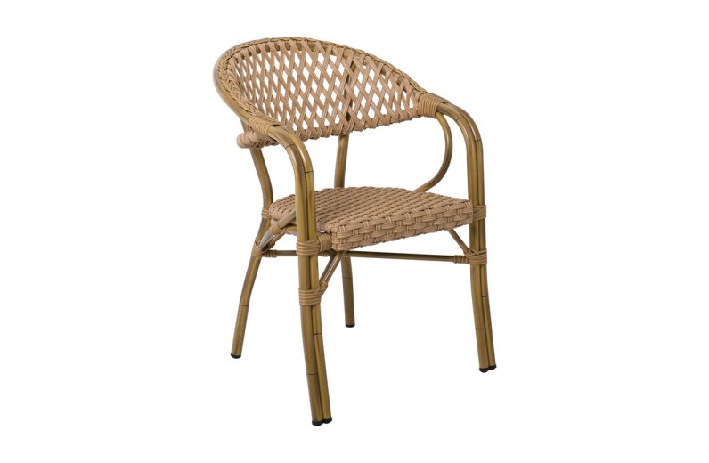 VEGERA Rattan Πολυθρόνα Dining Αλουμίνιο Φυσικό, Wicker Φυσικό, Στοιβαζόμενη