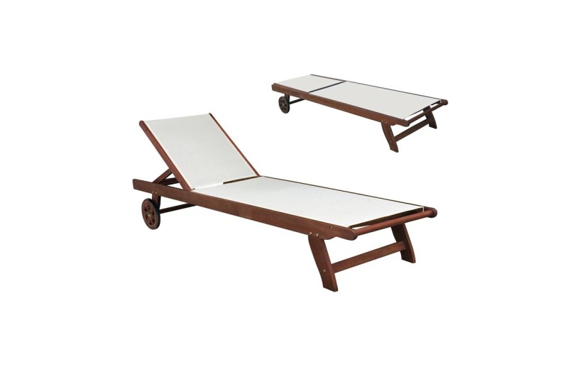 CRICKET Ξαπλώστρα Ξύλο Acacia Καρυδί, Textilene Άσπρο Άσπρο