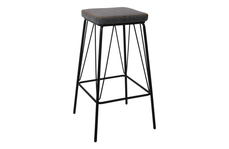 PANTON Σκαμπό BAR, Μέταλλο Βαφή Μαύρο, PU Απόχρωση Vintage Grey Γκρι