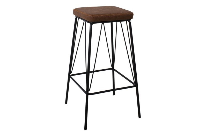 PANTON Σκαμπό BAR, Μέταλλο Βαφή Μαύρο, PU Απόχρωση Vintage Brown Καφέ