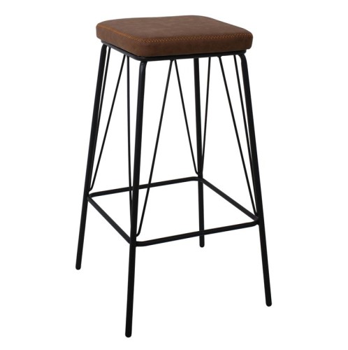 PANTON Σκαμπό BAR, Μέταλλο Βαφή Μαύρο, PU Απόχρωση Vintage Brown Καφέ