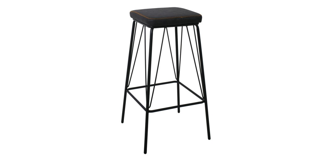 PANTON Σκαμπό BAR, Μέταλλο Βαφή Μαύρο, PU Απόχρωση Vintage Black (2τμχ)