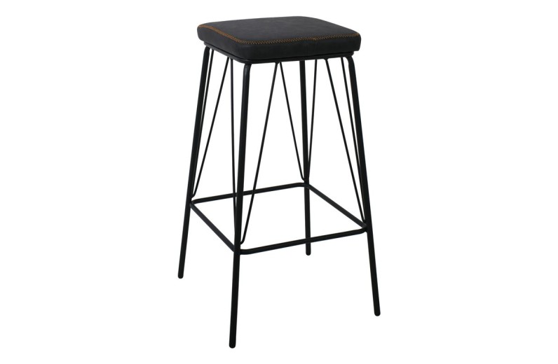 PANTON Σκαμπό BAR, Μέταλλο Βαφή Μαύρο, PU Απόχρωση Vintage Black (2τμχ)