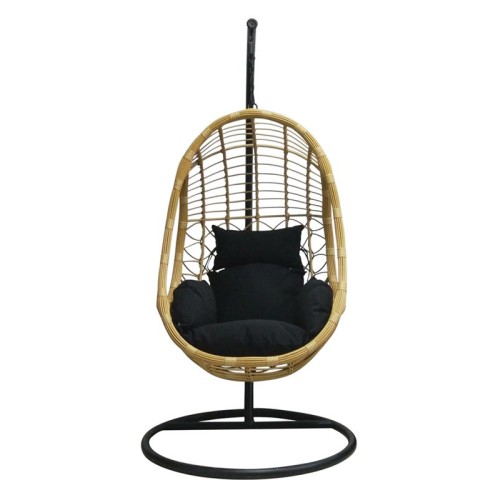 SALSA Κρεμαστή Πολυθρόνα, Wicker Φυσικό, Μέταλλο Βαφή Μαύρο, Μαξιλάρι Μαύρο Μαύρο