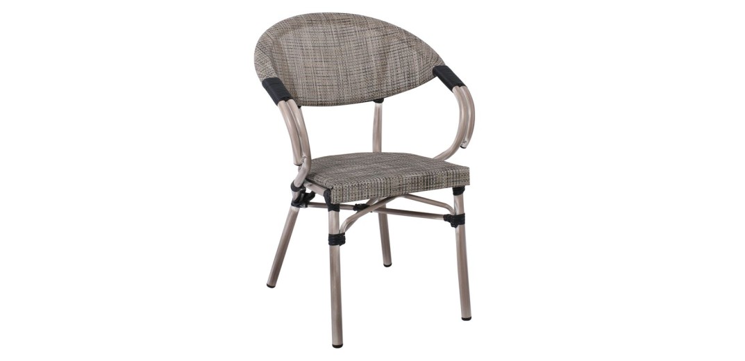 COSTA Πολυθρόνα Dining Αλουμινίου, Απόχρωση Antique Grey - Textilene Μπεζ Γκρι