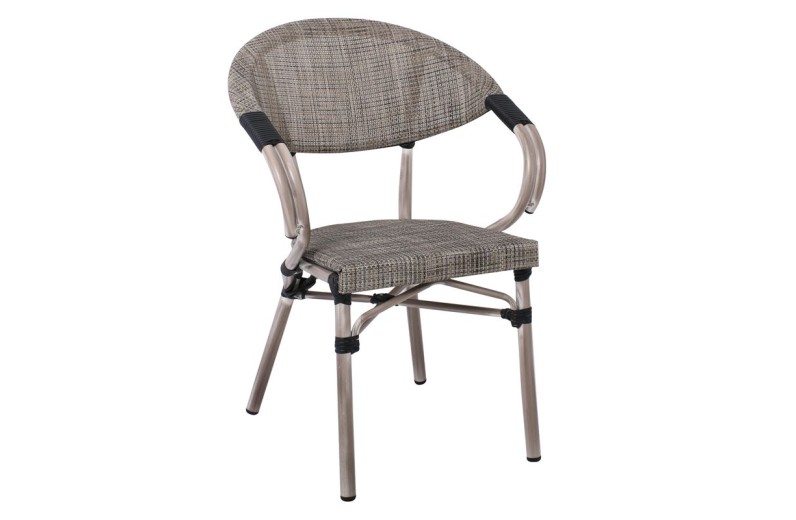 COSTA Πολυθρόνα Dining Αλουμινίου, Απόχρωση Antique Grey - Textilene Μπεζ Γκρι