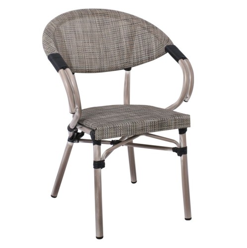 COSTA Πολυθρόνα Dining Αλουμινίου, Απόχρωση Antique Grey - Textilene Μπεζ Γκρι