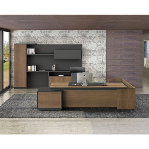 PROLINE Γραφείο Αριστερή Γωνία Απόχρωση Καρυδί Δρυς - Μαύρο Καρυδί