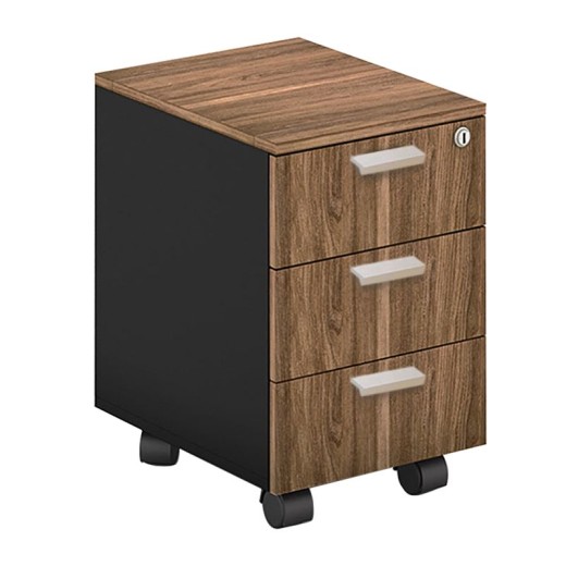 PROLINE Συρταριέρα Γραφείου Τροχήλατη, 3 Συρτάρια, Απόχρωση Καρυδί Δρυς - Μαύρο Καρυδί