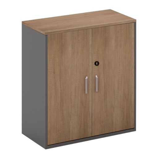 PROLINE Ντουλάπι Γραφείου Χαμηλό, Δίφυλλο, 2 ράφια, Απόχρωση Καρυδί Δρυς - Μαύρο Καρυδί