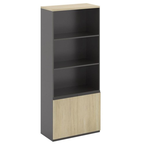 PROJECT Βιβλιοθήκη Γραφείου, 3 Ράφια, Ντουλάπι Δίφυλλο με 2 Ράφια, Απόχρωση Sonoma - Γκρι Ανθρακί