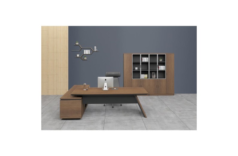 PROLINE Γραφείο Δεξιά Γωνία Απόχρωση Καρυδί Δρυς - Μαύρο Καρυδί