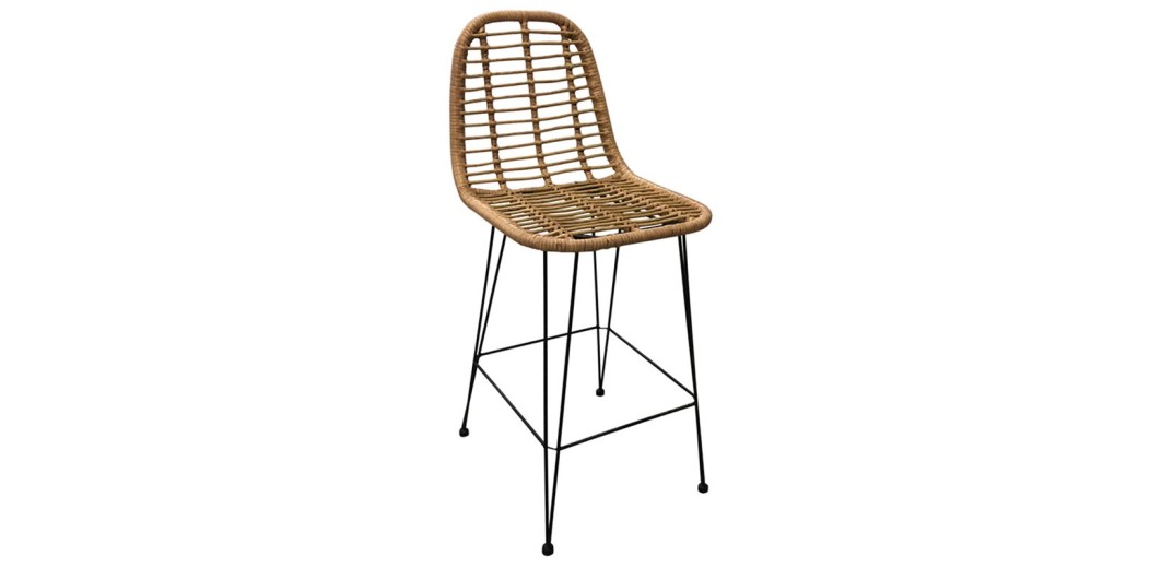 SALSA Σκαμπό BAR-Pro με Πλάτη, Μέταλλο Βαφή Μαύρο, Wicker Φυσικό Μαύρο