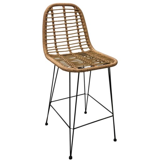SALSA Σκαμπό BAR-Pro με Πλάτη, Μέταλλο Βαφή Μαύρο, Wicker Φυσικό Μαύρο
