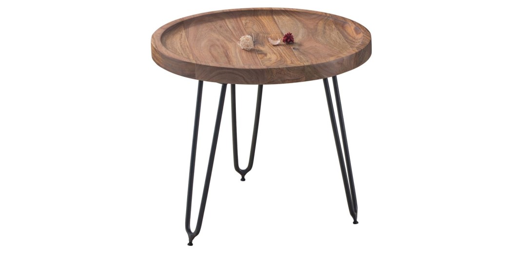 MATRI Τραπεζάκι Σαλονιού Καθιστικού, Μέταλλο Βαφή Μαύρο, Ξύλο Ακακία Φυσικό Μαύρο