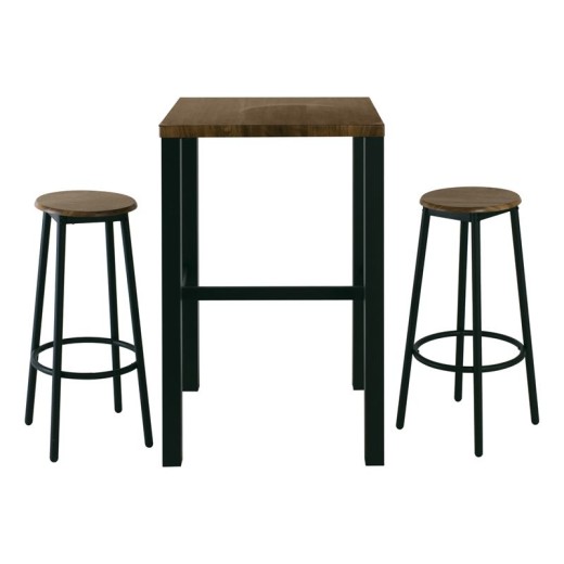 MAYER Set Bar Τραπέζι + 2 Σκαμπό Μέταλλο Βαφή Ανθρακί - Antique Brown Ανθρακί