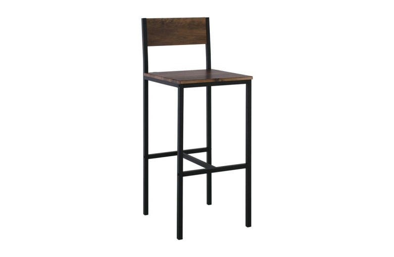 STAB Σκαμπό BAR με Πλάτη, Μέταλλο Βαφή Ανθρακί, Κάθισμα Απόχρωση Antique Brown Ανθρακί