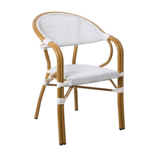 VEGERA Πολυθρόνα Dining Αλουμίνιο Βαφή Φυσικό Textilene Εκρού, Στοιβαζόμενη Εκρού