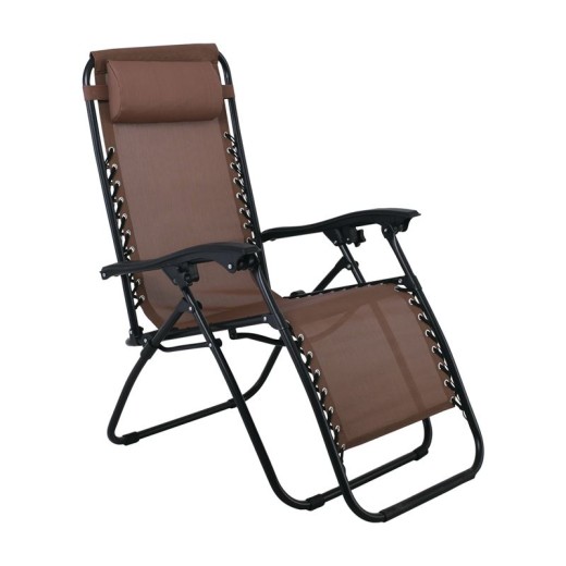 SUPER RELAX Πολυθρόνα με Υποπόδιο, Μέταλλο Βαφή Μαύρο, Textilene Καφέ Καφέ