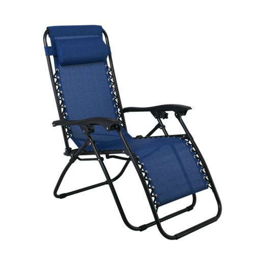 SUPER RELAX Πολυθρόνα με Υποπόδιο, Μέταλλο Βαφή Μαύρο, Textilene Μπλε Μαύρο