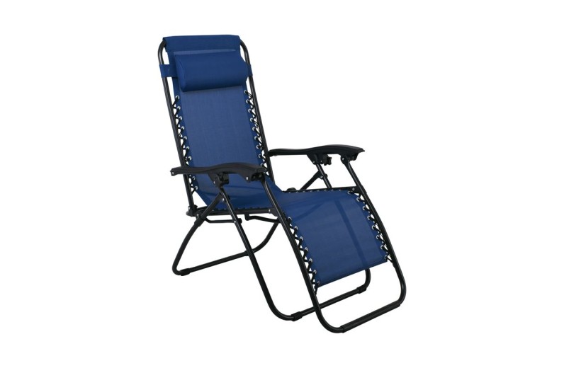 SUPER RELAX Πολυθρόνα με Υποπόδιο, Μέταλλο Βαφή Μαύρο, Textilene Μπλε Μαύρο