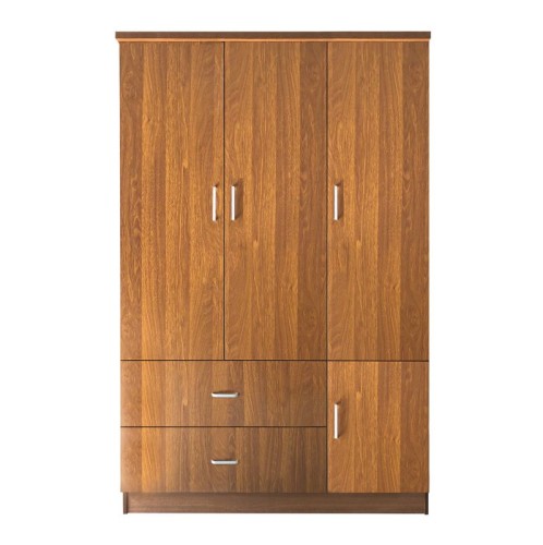 CLOSET Ντουλάπα Τετράφυλλη, 5 Ράφια, 2 Συρτάρια, Θέσεις για Κρεμάστρες, Απόχρωση Καρυδί