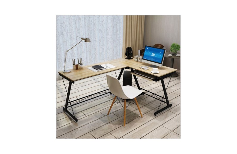 ΓΡΑΦΕΙΟ Η/Υ Γωνία, Μέταλλο Βαφή Μαύρο, Επιφάνεια Απόχρωση Maple Μαύρο